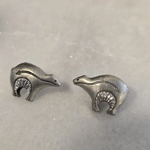 Native American-Style Silver Tone Bear Fetish Earrings - Picture 2 of 7